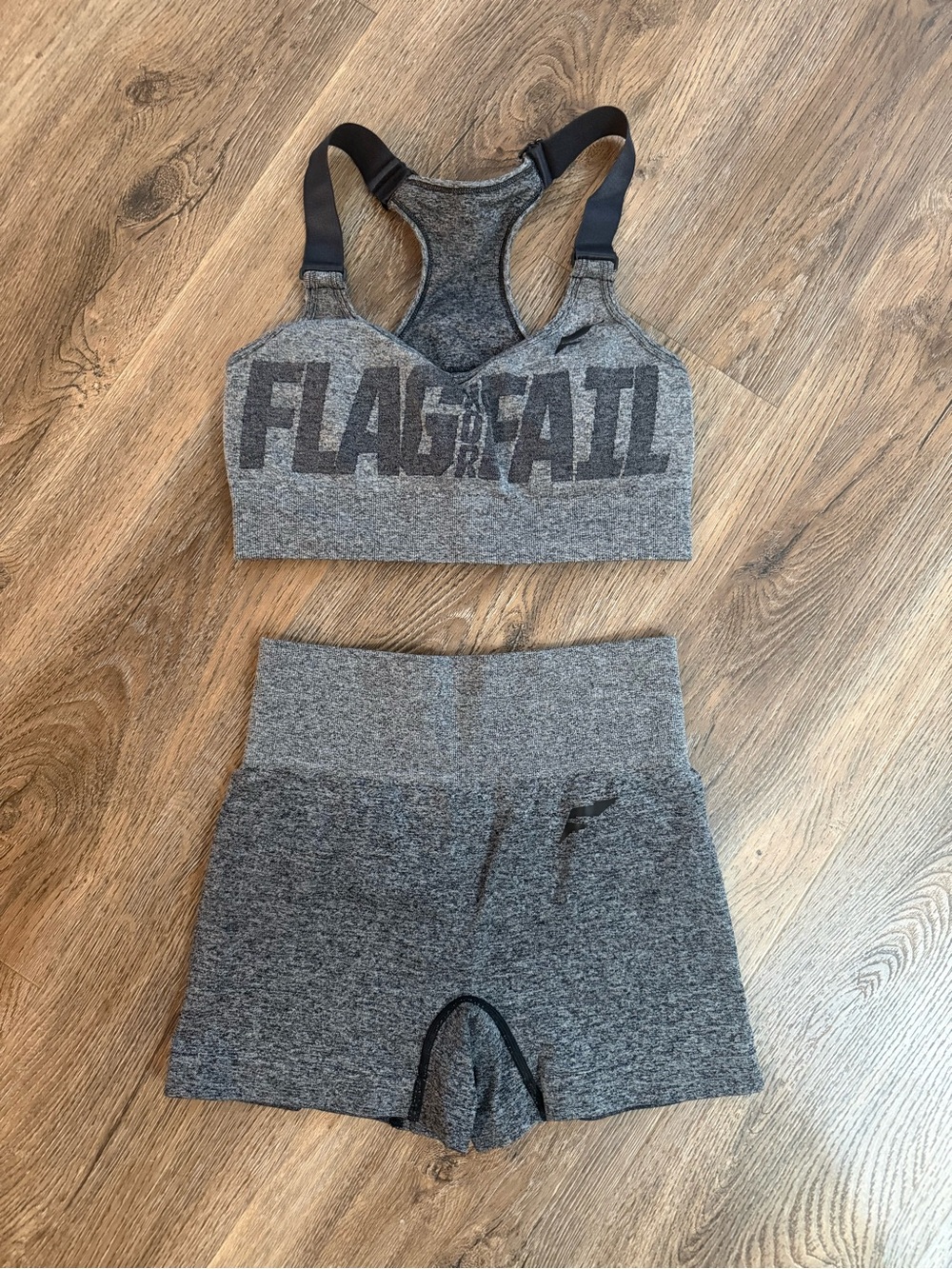 flag nor fail Gray Seamless Sport Bra and Shorts Set